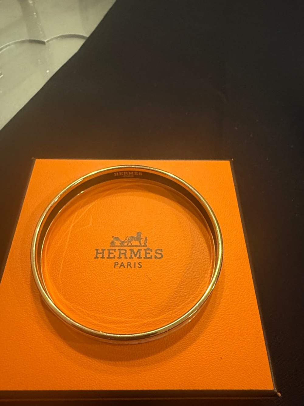 Hermes Orange and Multicolor Enamel Bangle with Gold Edges - Picture 4 of 5